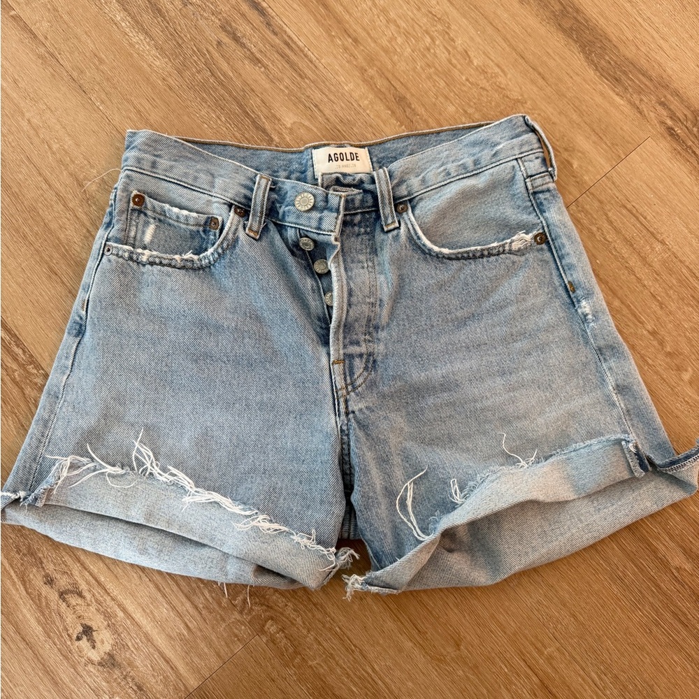 Agolde Distressed Light Blue Jean Shorts